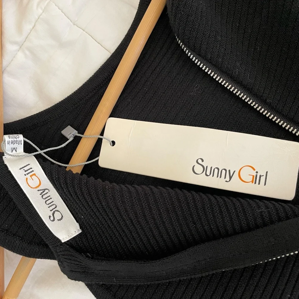 Sunny Girl Black Ribbed Midi Sheath Dress - Picture 3 of 6